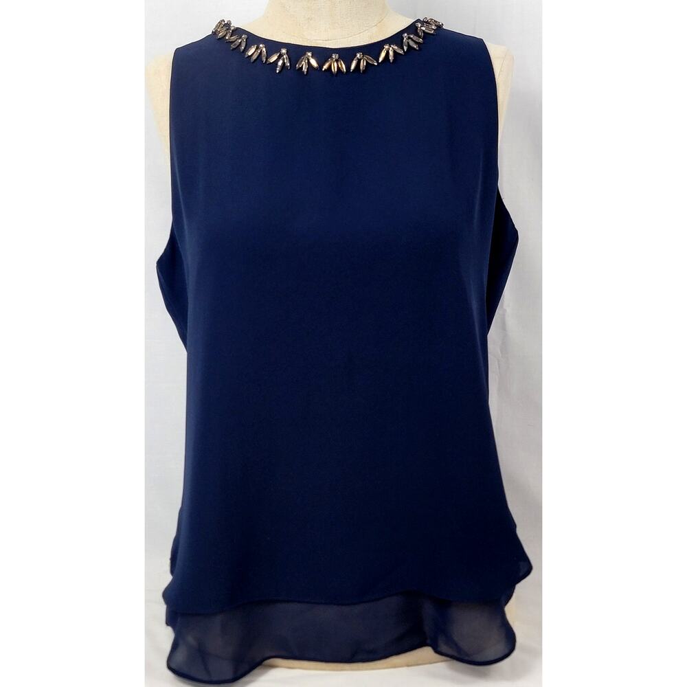 Violet + Claire Beaded Navy Sleeveless Layered Blouse M
